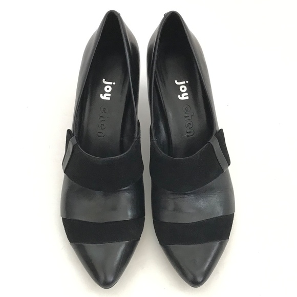 JOY CHEN Leather Heels Pointed Toe Black Leather Pumps Women’s Size 9 - Picture 4 of 16